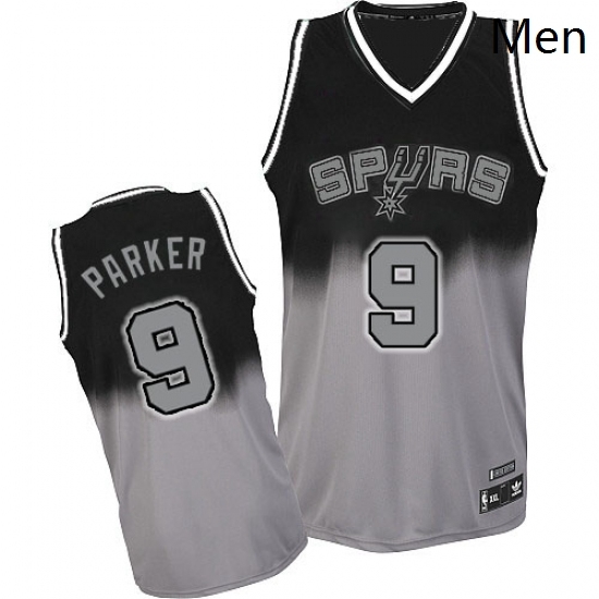 Mens Adidas San Antonio Spurs 9 Tony Parker Authentic BlackGrey Fadeaway Fashion NBA Jersey Mens Adidas San Antonio Spurs 9 Tony Parker Authentic BlackGrey Fadeaway Fashion NBA Jersey