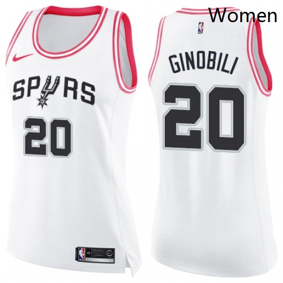 Womens Nike San Antonio Spurs 20 Manu Ginobili Swingman WhitePink Fashion NBA Jersey Womens Nike San Antonio Spurs 20 Manu Ginobili Swingman WhitePink Fashion NBA Jersey