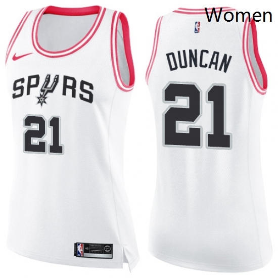 Womens Nike San Antonio Spurs 21 Tim Duncan Swingman WhitePink Fashion NBA Jersey Womens Nike San Antonio Spurs 21 Tim Duncan Swingman WhitePink Fashion NBA Jersey