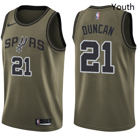Youth Nike San Antonio Spurs 21 Tim Duncan Swingman Green Salute to Service NBA Jersey Youth Nike San Antonio Spurs 21 Tim Duncan Swingman Green Salute to Service NBA Jersey