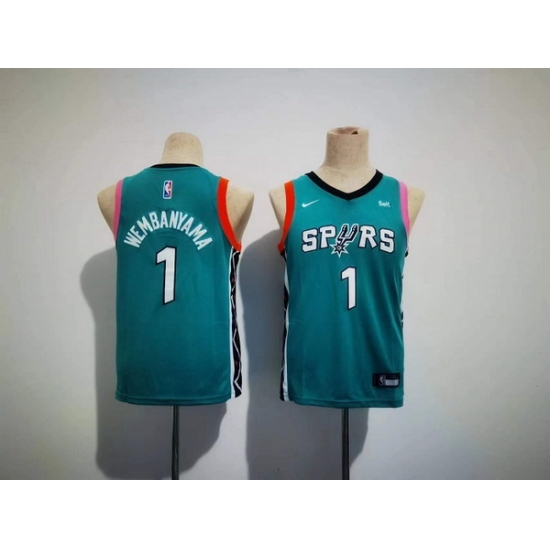 Youth San Antonio Spurs 1 Victor Wembanyama Teal City Edition Stitched Jersey Youth San Antonio Spurs 1 Victor Wembanyama Teal City Edition Stitched Jersey
