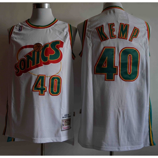 Men Seattle SuperSonics SHAWN KEMP 40 Mitchell Ness Jersey White Men Seattle SuperSonics SHAWN KEMP 40 Mitchell Ness Jersey White
