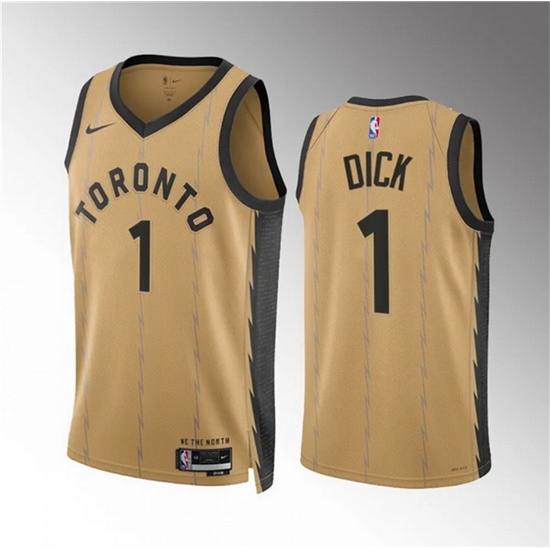 Men Toronto Raptors 1 Gradey Dick Gold 2023 24 City Edition Stitched Basketball Jersey