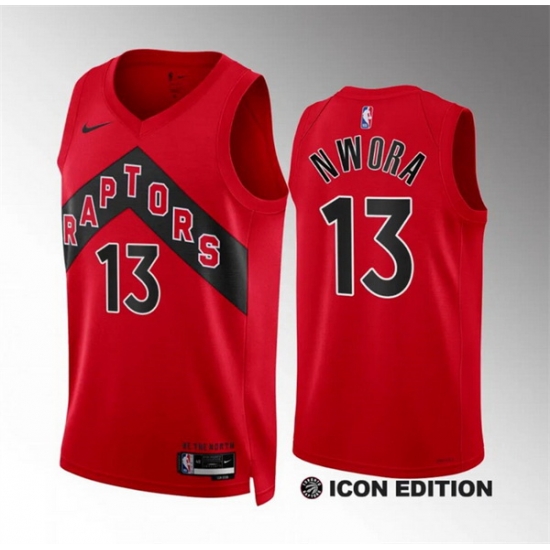 Men Toronto Raptors 13 Jordan Nwora Red Icon Edition Stitched Basketball Jersey Men Toronto Raptors 13 Jordan Nwora Red Icon Edition Stitched Basketball Jersey