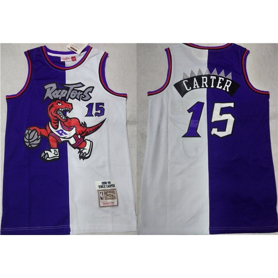 Men Toronto Raptors 15 Vince Carter Purple White Splite Throwback Stitched Jersey Men Toronto Raptors 15 Vince Carter Purple White Splite Throwback Stitched Jersey