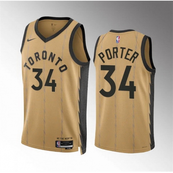 Men Toronto Raptors 34 Jontay Porter Gold 2023 24 City Edition Stitched Basketball Jersey Men Toronto Raptors 34 Jontay Porter Gold 2023 24 City Edition Stitched Basketball Jersey