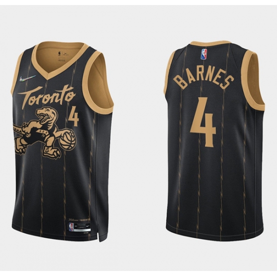 Men Toronto Raptors 4 Scottie Barnes 2021 22 City Edition Black 75th Anniversary Swingman Stitched Basketball Jersey Men Toronto Raptors 4 Scottie Barnes 2021 22 City Edition Black 75th Anniversary Swingman Stitched Basketball Jersey