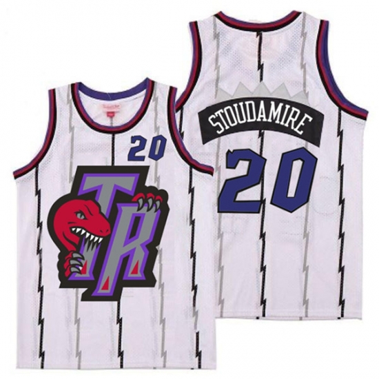Raptors 20 Damon Stoudamire White Big Gray TR Logo Retro Jersey Raptors 20 Damon Stoudamire White Big Gray TR Logo Retro Jersey