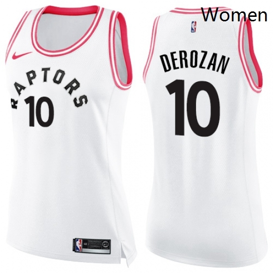 Womens Nike Toronto Raptors 10 DeMar DeRozan Swingman WhitePink Fashion NBA Jersey Womens Nike Toronto Raptors 10 DeMar DeRozan Swingman WhitePink Fashion NBA Jersey