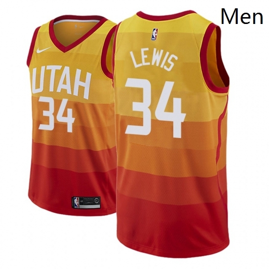 Men NBA 2018 19 Utah Jazz 34 Trey Lewis City Edition Red Jersey Men NBA 2018 19 Utah Jazz 34 Trey Lewis City Edition Red Jersey