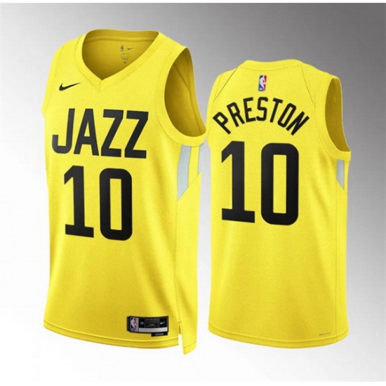 Men Utah Jazz 10 Jason Preston Yellow Association Edition Stitched Basketball Jersey Men Utah Jazz 10 Jason Preston Yellow Association Edition Stitched Basketball Jersey