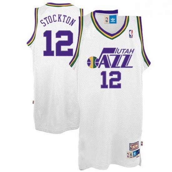 Mens Adidas Utah Jazz 12 John Stockton Authentic White Throwback NBA Jersey Mens Adidas Utah Jazz 12 John Stockton Authentic White Throwback NBA Jersey