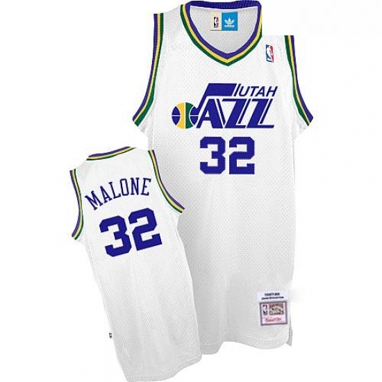 Mens Adidas Utah Jazz 32 Karl Malone Authentic White Throwback NBA Jersey Mens Adidas Utah Jazz 32 Karl Malone Authentic White Throwback NBA Jersey