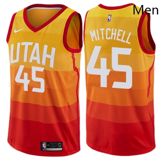 Mens Nike Utah Jazz 45 Donovan Mitchell Swingman Orange NBA Jersey City Edition Mens Nike Utah Jazz 45 Donovan Mitchell Swingman Orange NBA Jersey City Edition