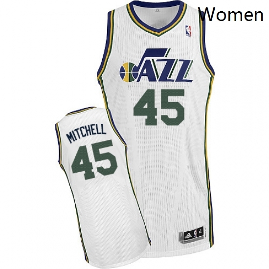 Womens Adidas Utah Jazz 45 Donovan Mitchell Authentic White Home NBA Jersey 