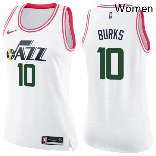 Womens Nike Utah Jazz 10 Alec Burks Swingman WhitePink Fashion NBA Jersey Womens Nike Utah Jazz 10 Alec Burks Swingman WhitePink Fashion NBA Jersey