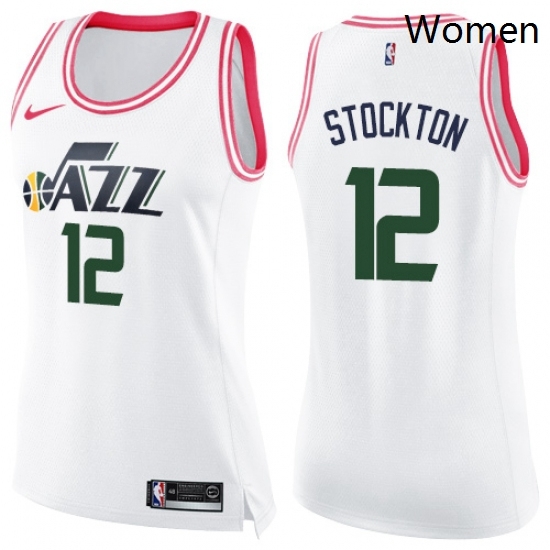 Womens Nike Utah Jazz 12 John Stockton Swingman WhitePink Fashion NBA Jersey Womens Nike Utah Jazz 12 John Stockton Swingman WhitePink Fashion NBA Jersey
