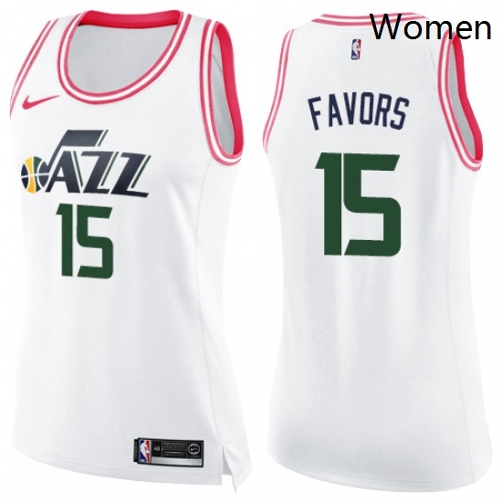 Womens Nike Utah Jazz 15 Derrick Favors Swingman WhitePink Fashion NBA Jersey Womens Nike Utah Jazz 15 Derrick Favors Swingman WhitePink Fashion NBA Jersey