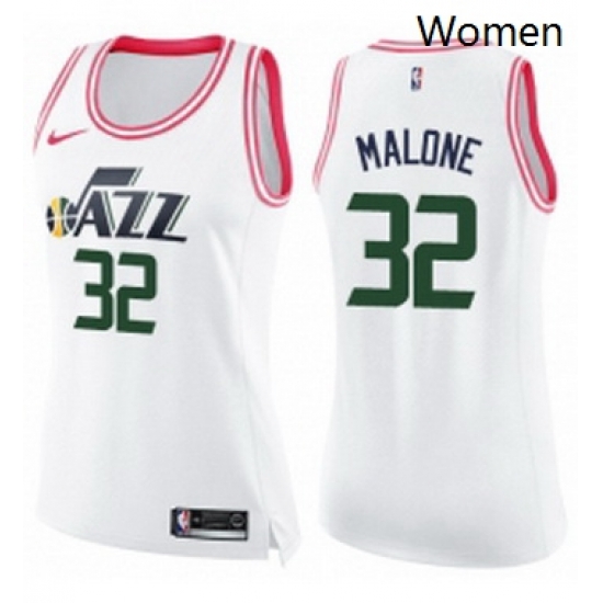 Womens Nike Utah Jazz 32 Karl Malone Swingman WhitePink Fashion NBA Jersey Womens Nike Utah Jazz 32 Karl Malone Swingman WhitePink Fashion NBA Jersey
