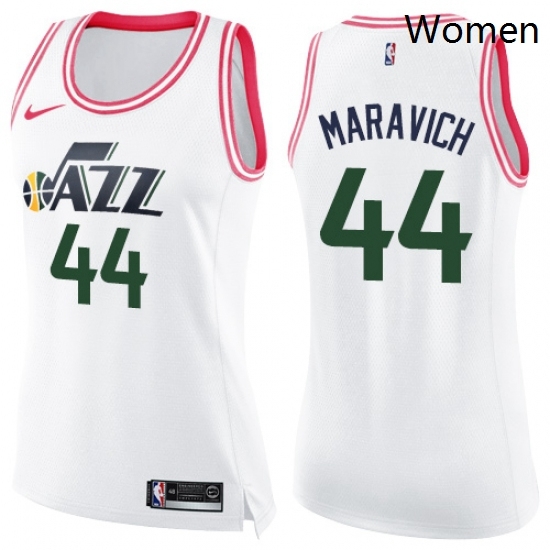 Womens Nike Utah Jazz 44 Pete Maravich Swingman WhitePink Fashion NBA Jersey Womens Nike Utah Jazz 44 Pete Maravich Swingman WhitePink Fashion NBA Jersey