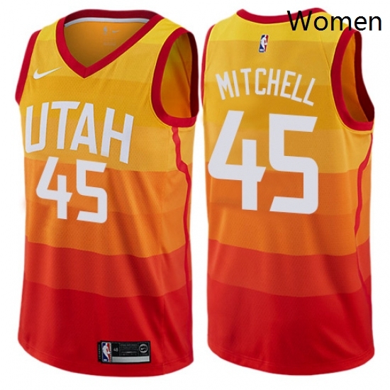 Womens Nike Utah Jazz 45 Donovan Mitchell Swingman Orange NBA Jersey City Edition Womens Nike Utah Jazz 45 Donovan Mitchell Swingman Orange NBA Jersey City Edition
