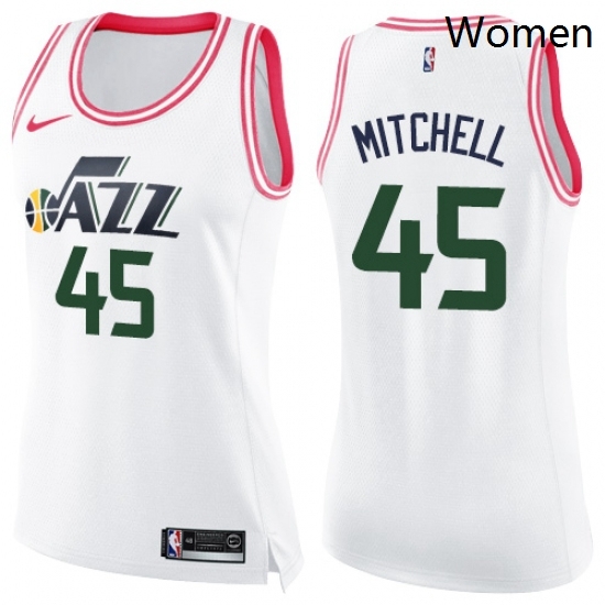 Womens Nike Utah Jazz 45 Donovan Mitchell Swingman WhitePink Fashion NBA Jersey Womens Nike Utah Jazz 45 Donovan Mitchell Swingman WhitePink Fashion NBA Jersey