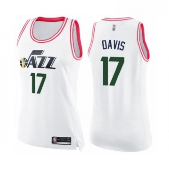 Womens Utah Jazz 17 Ed Davis Swingman White Pink Fashion Basketball Jersey Womens Utah Jazz 17 Ed Davis Swingman White Pink Fashion Basketball Jersey