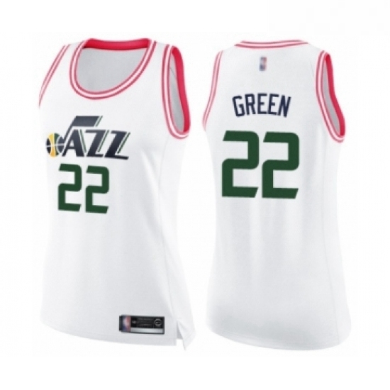 Womens Utah Jazz 22 Jeff Green Swingman White Pink Fashion Basketball Jersey Womens Utah Jazz 22 Jeff Green Swingman White Pink Fashion Basketball Jersey