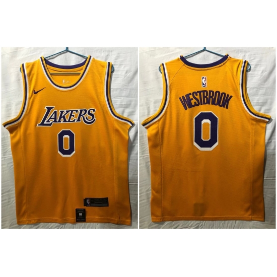 Los Angeles Lakers 0 Russell Westbrook Yellow Nike Swingman Jersey Los Angeles Lakers 0 Russell Westbrook Yellow Nike Swingman Jersey