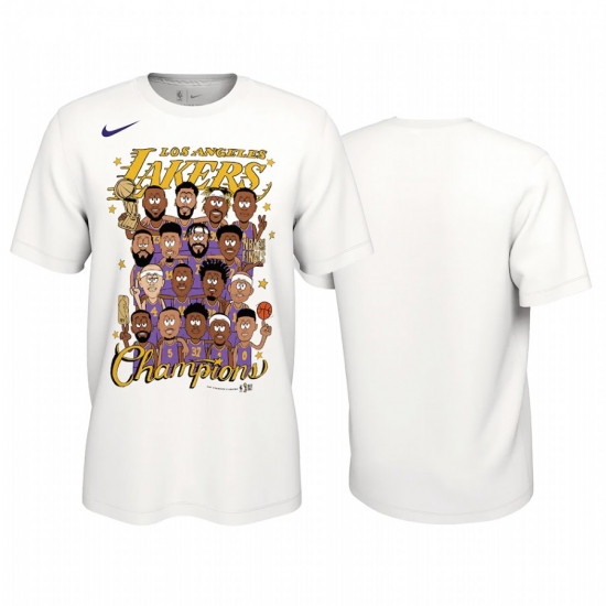 Los Angeles Lakers 2020 NBA Finals Champions T-Shirt White Team Caricature Los Angeles Lakers 2020 NBA Finals Champions T-Shirt White Team Caricature