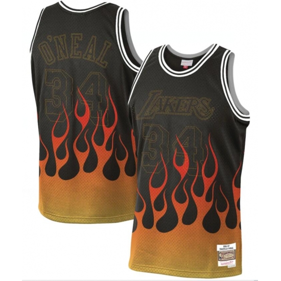 Los Angeles Lakers 34 Shaquille O 27Neal Black 1996 97 Hardwood Classics Flames Swingman Jersey Los Angeles Lakers 34 Shaquille O 27Neal Black 1996 97 Hardwood Classics Flames Swingman Jersey