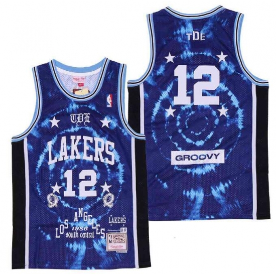 Men B&R Remix Jersey Lakers 12 TDE Blue Throwback Jersey Men B&R Remix Jersey Lakers 12 TDE Blue Throwback Jersey