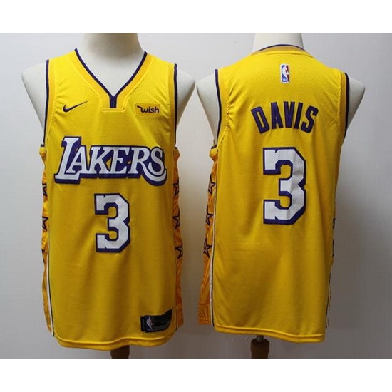 Men Lakers 3 Anthony Davis Yellow City Edition Jersey Men Lakers 3 Anthony Davis Yellow City Edition Jersey