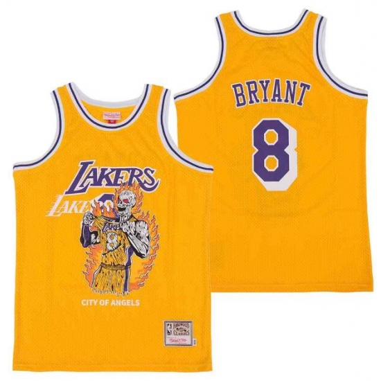 Men Lakers 8 Kobe Bryant Skull Edition Yellow Throwback Jersey Men Lakers 8 Kobe Bryant Skull Edition Yellow Throwback Jersey