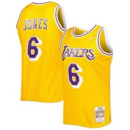 Men Lakers Jones #6 Yellow Throwback M&N Stitched Jersey Men Lakers Jones #6 Yellow Throwback M&N Stitched Jersey