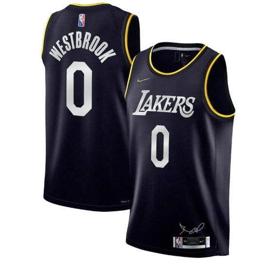 Men Los Angeles Lakers 0 Russell Westbrook 2022 Black 75th Anniversary Select Series MVP Swingman Jersey Men Los Angeles Lakers 0 Russell Westbrook 2022 Black 75th Anniversary Select Series MVP Swingman Jersey