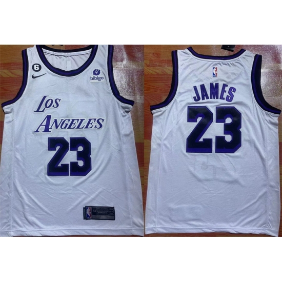 Men Los Angeles Lakers 23 LeBron James 2022 23 White With NO 6 Patch Stitched Basketball Jersey Men Los Angeles Lakers 23 LeBron James 2022 23 White With NO 6 Patch Stitched Basketball Jersey