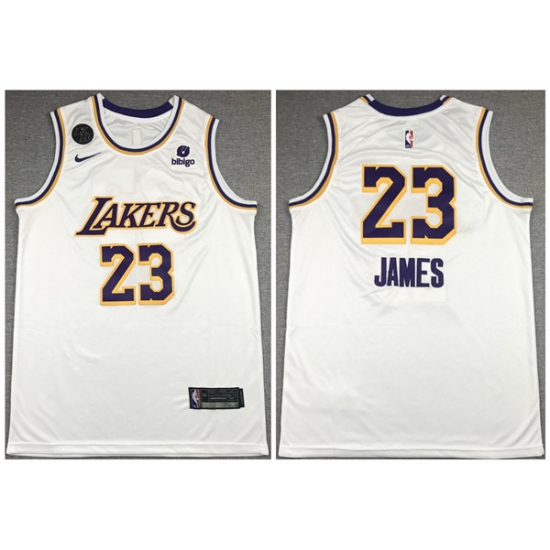 Men Los Angeles Lakers 23 LeBron James Bibigo White With KB Patch Stitched Jersey Men Los Angeles Lakers 23 LeBron James Bibigo White With KB Patch Stitched Jersey