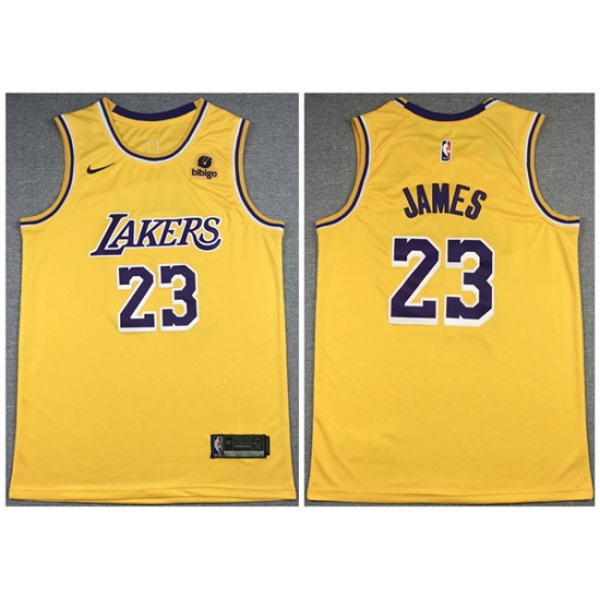 Men Los Angeles Lakers 23 LeBron James Bibigo Yellow Stitched Basketball Jersey Men Los Angeles Lakers 23 LeBron James Bibigo Yellow Stitched Basketball Jersey