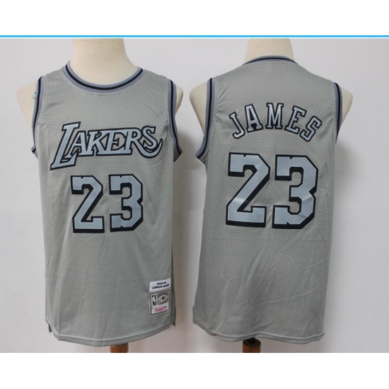 Men Los Angeles Lakers 23 LeBron James Grey Throwback Stitched Basketball Jersey Men Los Angeles Lakers 23 LeBron James Grey Throwback Stitched Basketball Jersey