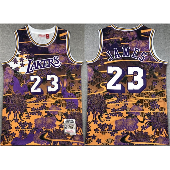 Men Los Angeles Lakers 23 LeBron James Purple Yellow Throwback Basketball Jersey Men Los Angeles Lakers 23 LeBron James Purple Yellow Throwback Basketball Jersey