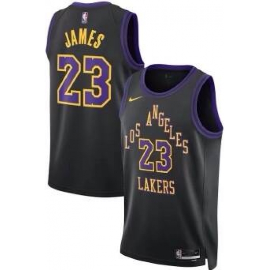 Men Los Angeles Lakers 23 Lebron James Black 2023 24 City Edition Stitched Basketball Jersey Men Los Angeles Lakers 23 Lebron James Black 2023 24 City Edition Stitched Basketball Jersey