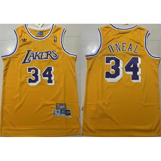 Men Los Angeles Lakers 2334 Shaquille O'Neal Yellow Throwback Basketball Jersey Men Los Angeles Lakers 2334 Shaquille O'Neal Yellow Throwback Basketball Jersey