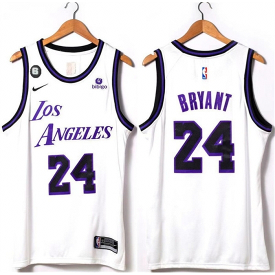 Men Los Angeles Lakers 24 Kobe Bryant 2022 23 White With NO 6 Patch Stitched Basketball Jersey Men Los Angeles Lakers 24 Kobe Bryant 2022 23 White With NO 6 Patch Stitched Basketball Jersey
