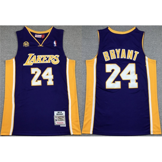 Men Los Angeles Lakers 24 Kobe Bryant Purple 60th Anniversary Throwback Basketball Jersey Men Los Angeles Lakers 24 Kobe Bryant Purple 60th Anniversary Throwback Basketball Jersey