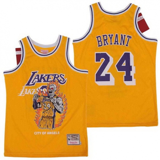 Men Los Angeles Lakers 24 Kobe Bryant Yellow Hardwood Classics Skull Edition Jersey Men Los Angeles Lakers 24 Kobe Bryant Yellow Hardwood Classics Skull Edition Jersey