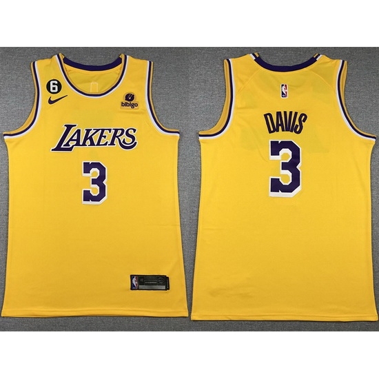 Men Los Angeles Lakers 3 Anthony Davis Yellow Edition With NO 6 Patch Stitched Basketball Jersey 001 Men Los Angeles Lakers 3 Anthony Davis Yellow Edition With NO 6 Patch Stitched Basketball Jersey 001