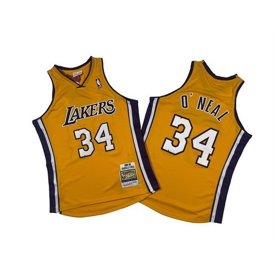 Men Los Angeles Lakers 34 Shaquille O 27Neal Yellow 1999 00 Throwback Basketball Jersey Men Los Angeles Lakers 34 Shaquille O 27Neal Yellow 1999 00 Throwback Basketball Jersey