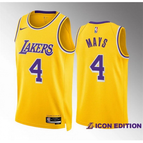 Men Los Angeles Lakers 4 Skylar Mays Yellow Icon Edition Stitched Basketball Jersey Men Los Angeles Lakers 4 Skylar Mays Yellow Icon Edition Stitched Basketball Jersey
