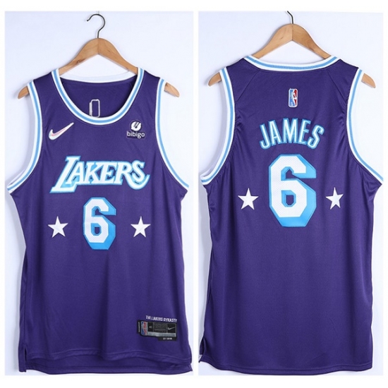 Men Los Angeles Lakers 6 LeBron James Bibigo Purple 75th Anniversary City Edition Stitched Jersey Men Los Angeles Lakers 6 LeBron James Bibigo Purple 75th Anniversary City Edition Stitched Jersey